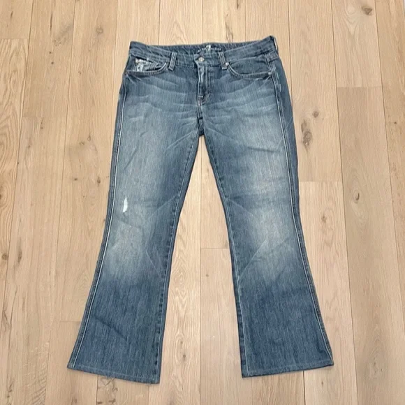 7 For All Mankind 7FAM "A" Pocket Bootcut Wide Flare Leg Jeans Blue Size 30 - Picture 2 of 16